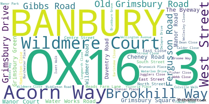 A word cloud for the OX16 3 postcode